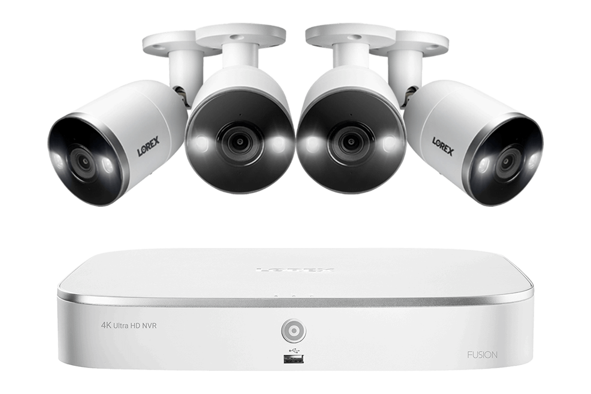 Lorex Fusion 4K+ Wired System with 4-4K Deterrence Spotlight Cameras with Installation
