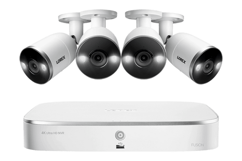 Lorex Fusion 4K+ Wired System with 4-4K Deterrence Spotlight Cameras with Installation